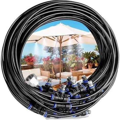 Système de brumisation rafraîchissant, tuyauterie de 10 m avec 10 buses en cuivre, système de brumisation pour terrasse, rafraîchissement extérieur pour jardin, serre, trampoline (1/5)