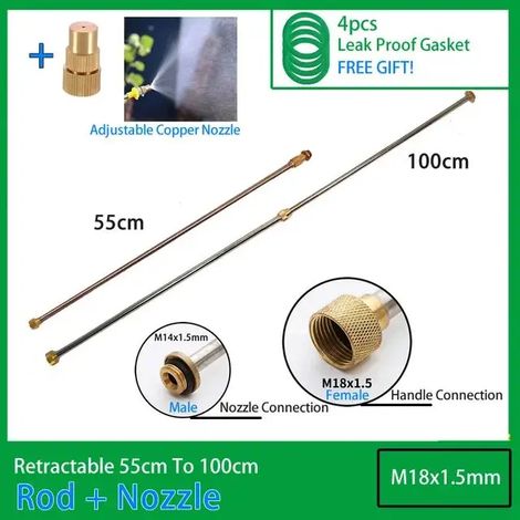 (A2CO) Lance de pulvérisation télescopique en acier inoxydable 0,5-1 m avec joint en cuivre pour pulvérisateur électrique manuel - Accessoires de pulvérisation pour jardin extérieur (1/5)