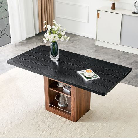 CHICFURN Tavolo da pranzo allungabile 140-200 cm, piano in ceramica bianca, metallo nero e oro (1/5)