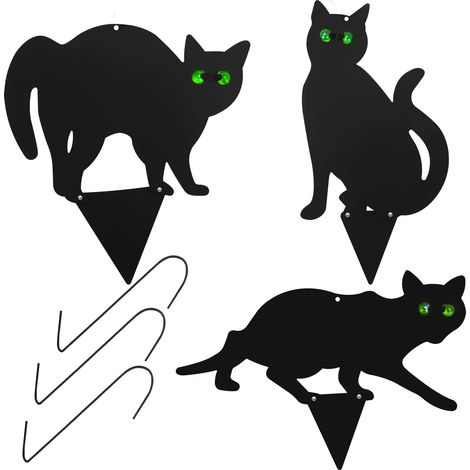 Holdfiturn 3Pcs Cat Silhouette for Garden Black Cat Garden Scarer with Marble Eyes Weatherproof Cats Scarer for Yard Outdoor Harmless Bird Deterrent Fox Rodent Pest Repeller (1/5)