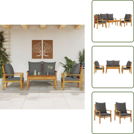 Banco de jardín - vidaXL Set de muebles de jardín 4 pzs y cojines madera maciza acacia - Mesa de jardín