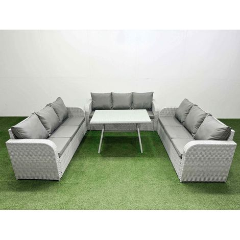 Fimous 9 Seat Outdoor PE Rattan Garden Furniture with Cushions 3 Seater Sofa Light Grey (1/4)