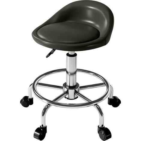 Tabouret de bureau pivotant à 360°, réglable en hauteur et doté d'un dossier, noir. (1/5)