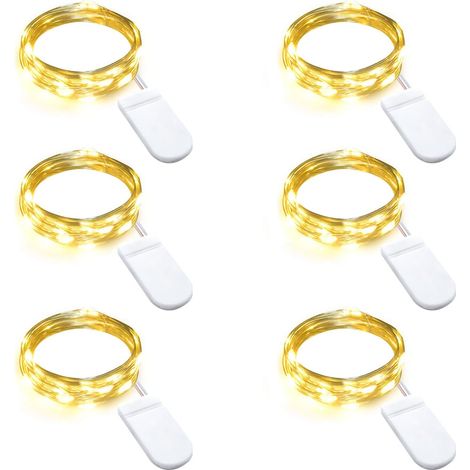 6er-Pack batteriebetriebene Lichterketten (3 m) 30 LEDs, Mini-LED-Lichterketten aus Kupferdraht, wasserdicht für den Innenbereich (1/5)