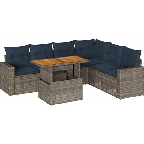 vidaXL Set Divani da Giardino 7 pz con Cuscini Grigio in Polyrattan (1/5)