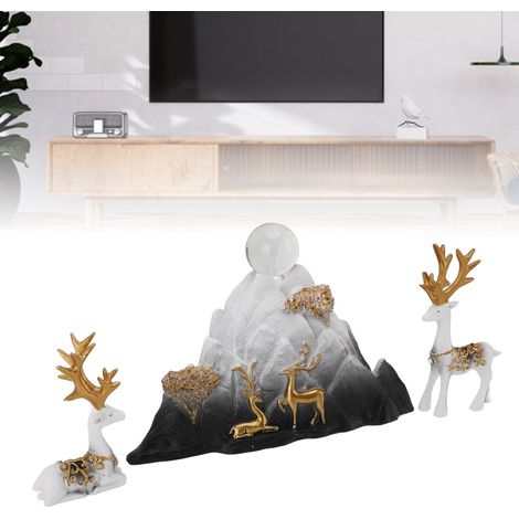 Figuras de resina con diseño de ciervos en las Montañas Rocosas - Conjunto decorativo blanco/negro para el hogar, la oficina, la sala de estar, la sala de televisión o la vitrina (2 ciervos + rocas +  (1/5)