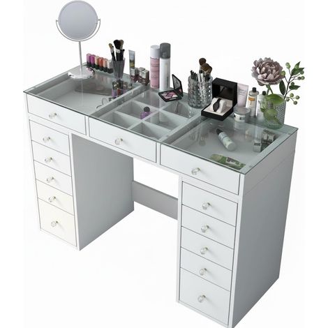 Cómoda Aldara, 13 cajones, 44.5x120x79.8h cm Blanco