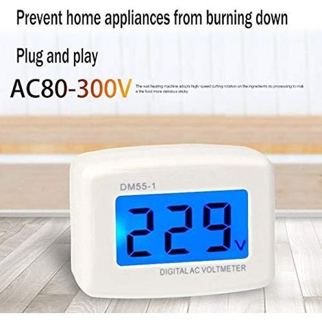 Voltmètre LCD Numérique Rétroéclairage Bleu 220V, Panneau Testeur Tension Prise UE, DM55-1 AC 80-300V (1/5)