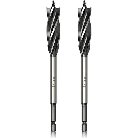 UlisemProfessionnel Foret à Bois 17mm x 165mm x 2Pcs Mèche à Tarière avce Auto-alimenté Pointe Pilote, 1/4 Pouce Tige Hexagonale Foret pour le Travail du Bois (1/4)