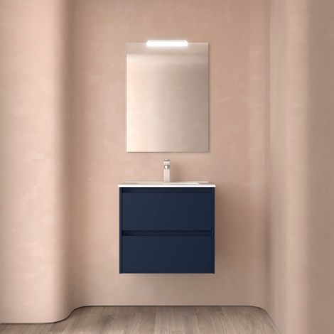 Badezimmermöbel NOJA 700 2 Schubladen BLUE SATIN + Waschtisch + Spiegel
