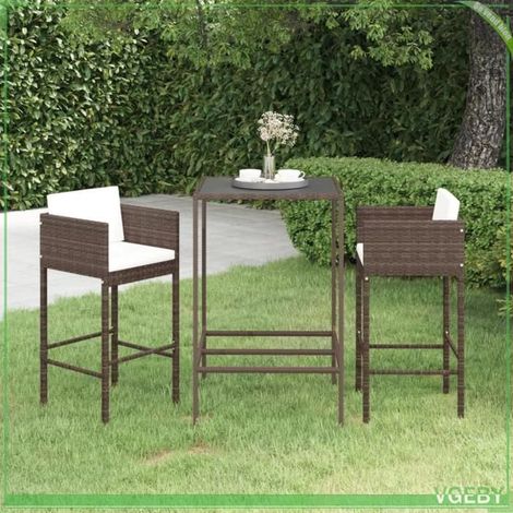 Ensemble de bar de jardin - FAFEICY - 3094786 - Résine tressée marron - Avec coussins - Plateau verre trempé (1/5)