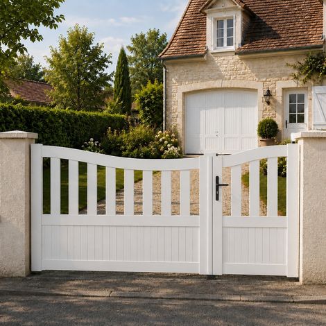Portail battant manuel PVC blanc structure renforcée H 146 x L 250 cm BREST incurvé (1/5)
