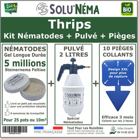 Kit Complet Thrips - 5 millions Nématodes SF + Pulvérisateur 2L + 10 Pièges Bleus Collants XXL (1/5)