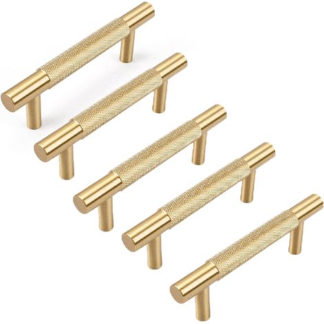 Lot de 5 poignées en aluminium doré, entraxe 128 mm, idéales pour la salle de bain, les meubles et les armoires. Convient également pour les tiroirs et les penderies. (1/5)