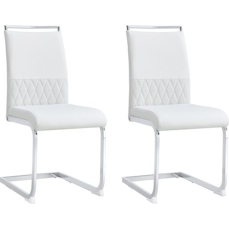 Sillas de comedor modernas 2 unidades tapizadas en PU y lino blanco (1/5)