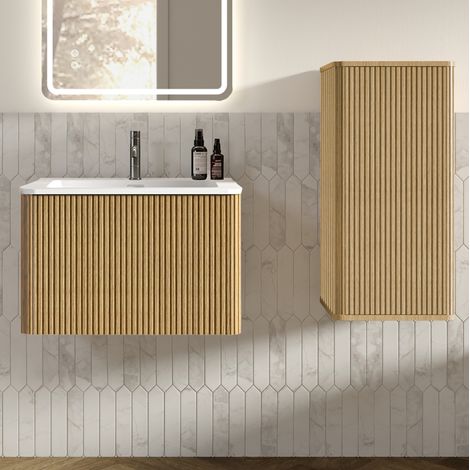 Mobile bagno con lavabo, mobile sospeso 61 cm e colonna, rovere DESVIAE (1/5)