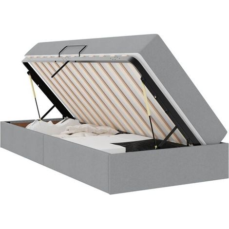 Lit et matelas avec rangement, gris clair, 90 x 190 cm, polyester. (1/5)