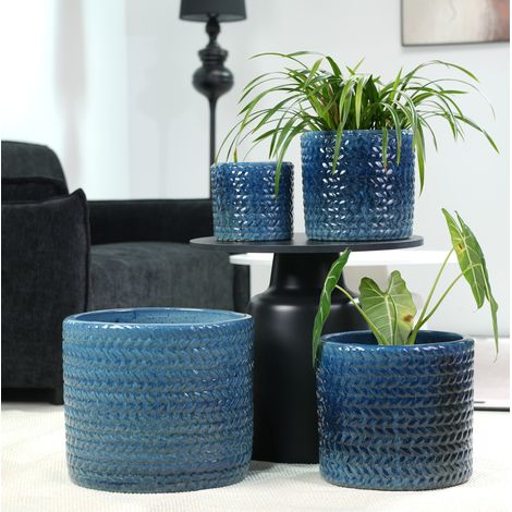 Keramik-Blumentopf Ø31 cm, glänzend dunkelblau OKMYHOME (1/5)