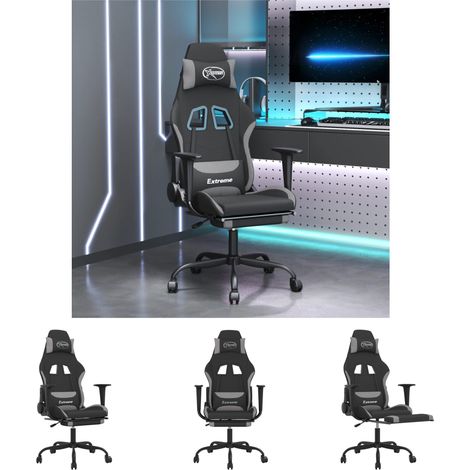 The Living Store Gaming-Stuhl mit Massage & Fußstütze Schwarz und Hellgrau Stoff - Gaming-Sessel (1/5)