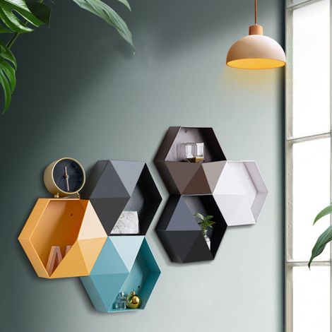 Étagère murale hexagonale, étagère de rangement géométrique hexagonale, étagère murale flottante géométrique simple (1/5)
