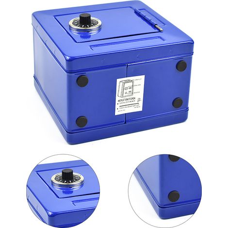 Tirelire pour enfants en forme de cochon, avec fermeture à bouton, protection par mot de passe, grande capacité, en métal robuste, bleue. (1/5)