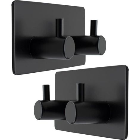 Ganci portasciugamani autoadesivi in acciaio inox, 2 pezzi per set. Ganci quadrati neri per accappatoi e strofinacci da cucina e bagno. (1/5)