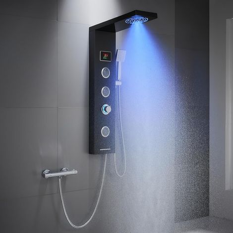 Colonne de douche sans robinet, panneau de douche 6 fonctions avec affichage LED de la température, douche à effet pluie, douche à brouillard, 2 modes de jets de massage, douchette à main et (1/5)