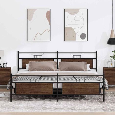 Metallbett ohne Matratze Braun Eichen-Optik 200x200 cm