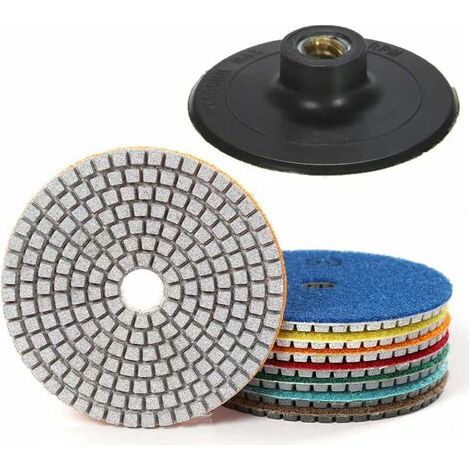 Lot de 7 tampons de polissage diamant 4 pouces – Granulométrie 50 à 3000 – Pour granit, béton, marbre – Velcro nylon durable (1/5)