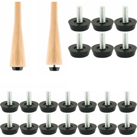 Set of 20 adjustable M6 screw-in leveling feet for tables, chairs, cabinets, sturdy and scratch-resistant floor protectors. 22 mm base. (1/5)