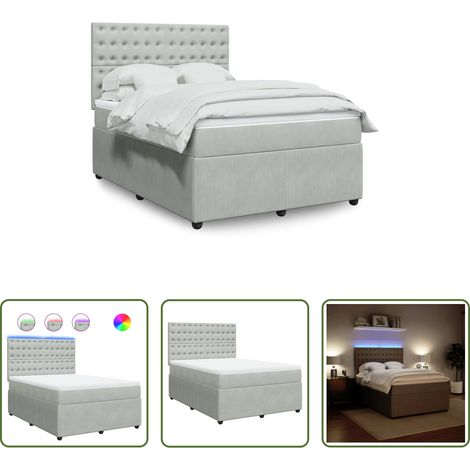 vidaXL LED-Beleuchtung - Boxspringbett mit Matratze Hellgrau 140x200 cm Samt (1/5)