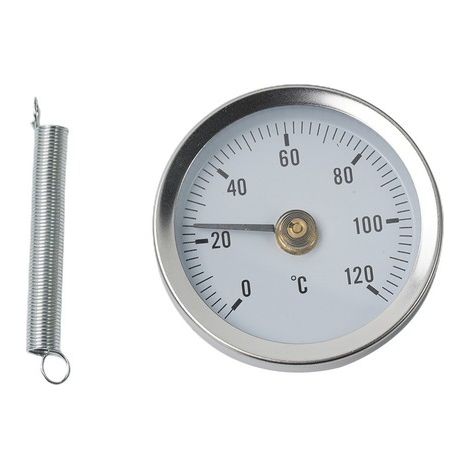 Set aus 3 Edelstahl-Kontaktthermometern für Warmwasserleitungen, die eine präzise Temperaturüberwachung ermöglichen.