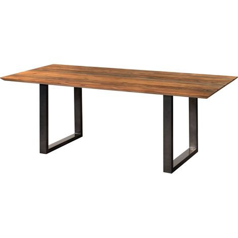Table à manger en bois d'acacia 220x100x76 naturel laqué / Epoxy noir, pieds en U anthracite brillant EPOXY (1/3)