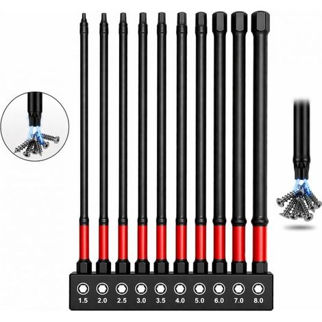 Set 10PZ Inserti Esagonali 100mm per Avvitatore 1.5-8mm 1/4" Magnetici (1/5)