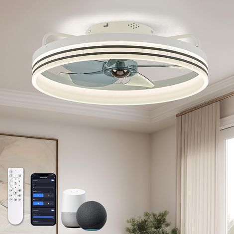 Ventilateur de plafond intelligent avec éclairage, modèle extra-plat de 50 cm (20 po) à 6 vitesses, idéal pour la chambre, le salon et la terrasse. (1/5)