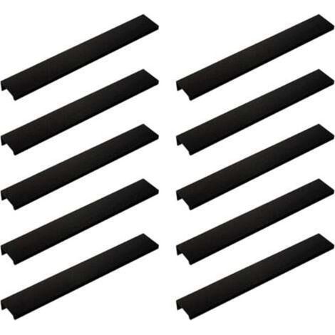 (10 pièces, noir) Poignée de porte longue invisible pour armoire, 200 mm de long, poignée de bord noire sans perforation (1/4)