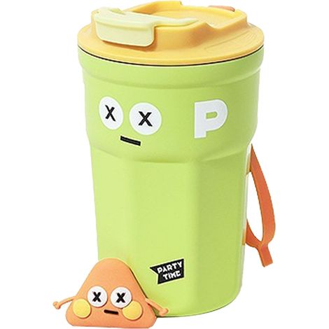 Tasse Isotherme Voyage Mignonne en Acier Inox 400ml, Couvercle Anti-Fuite pour Bureau Vert (1/5)