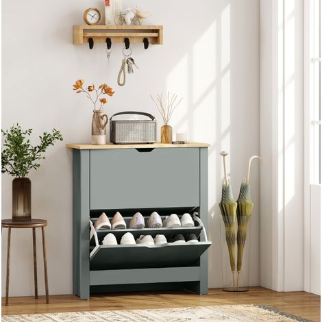 MEUBLIV Zapatero gris claro 72 x 26 x 80 cm con 2 abatibles, 8-12 pares (1/5)