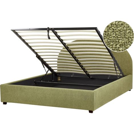 Ottoman Bed Boucle VAUCLUSE 160 x 200 cm (EU King Size) Light Green