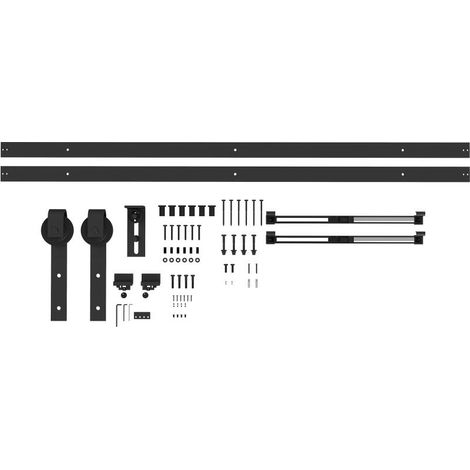 244 CM quincaillerie de porte coulissante sans perçage kit de rail pour porte de grange simple en acier noir (1/5)