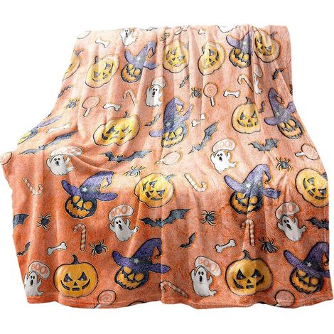 Couverture d'Halloween fantôme chauve-souris et citrouille 120 x 188 cm Plaid en flanelle moelleuse pour la maison, le salon, le canapé, le lit, la chaise