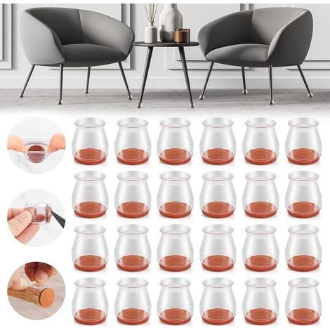 Lot de 24 patins de protection en silicone pour pieds de chaise, patins de meubles, patins en feutre, capuchons antidérapants ronds et carrés pour réduire les rayures et le bruit. (1/5)