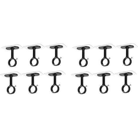 Lot de 12 supports de fixation pour tringle à rideaux sans perçage, fixations adhésives robustes, crochets réglables, noir (1/5)