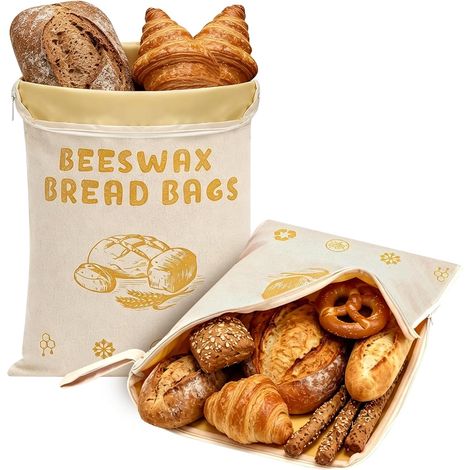 Lot de 2 sacs à pain en cire d'abeille s - 31 x 42 cm - En lin - Avec fermeture éclair en L - Pour conserver la fraîcheur du pain à la levre et du pain fait maison (1/5)