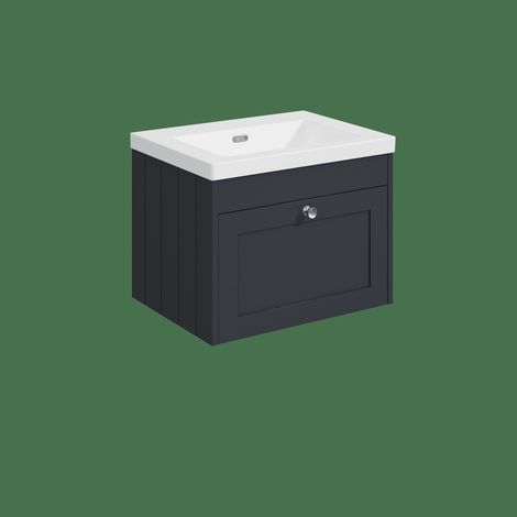 Balterley Butterton 600mm Wall Hung 1 Drawer Unit with Minimalist Basin No Tap Hole - Satin Dark Grey