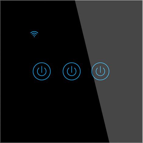 Wireless Smart Remote Control Touch Wall Switch, Supports Voice Control, Family Sharing Timer Function, Neutral Wire Required (Black, 3 Gang) (1/5)