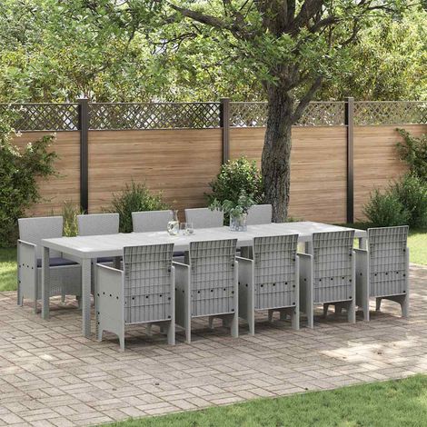 Vidaxl – Ensemble table et chaise de jardin 12 places – Rattan synthétique et acier – Résistant aux intempéries – Coussin d'extérieur inclus