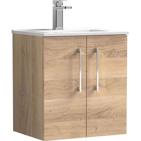 Balterley  Contemporary Bathroom 2 Soft Close Door & Minimalist Wall Hung Vanity Unit Basin, Bleached Oak, 500mm (1/4)