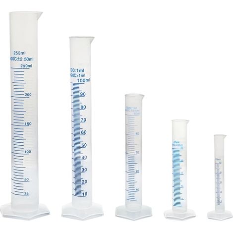 Lot de 5 béchers cylindriques gradués en plastique avec échelle et bec conique (1/4)