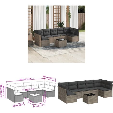Salon de jardin 8 pcs avec coussins gris résine tressée - Ensemble Salon De Jardin - Mobilier De Jardin - Résine Tressée - Rotin Synthétique - Canapé D'extérieur - Home & Living (1/3)